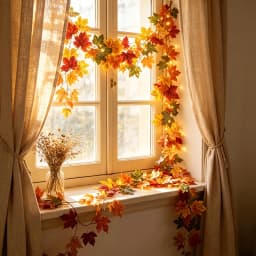 1m Fall Maple Leaf Garland with Lights, Artificial Autumn Leaf Vine, Thanksgiving Halloween Hanging Garland for Decor Christmas