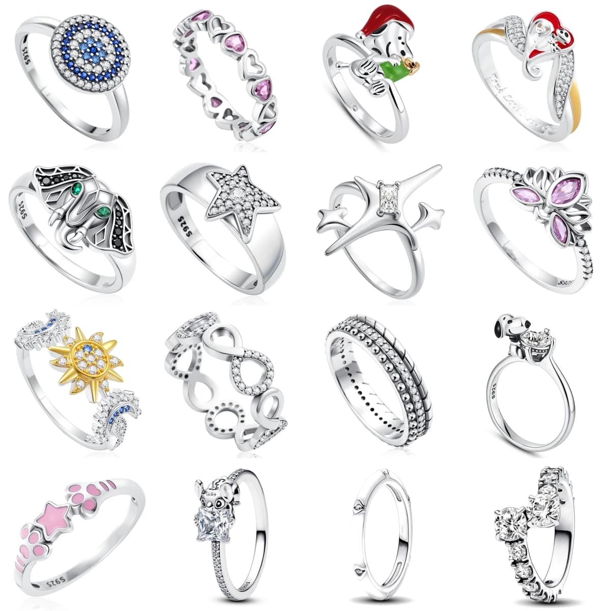 Hot Sale 925 Sterling Silver Snoopy Christmas Paw Print Stars Moon Flower Ring Rings Fashion Trinkets Jewelry For Women