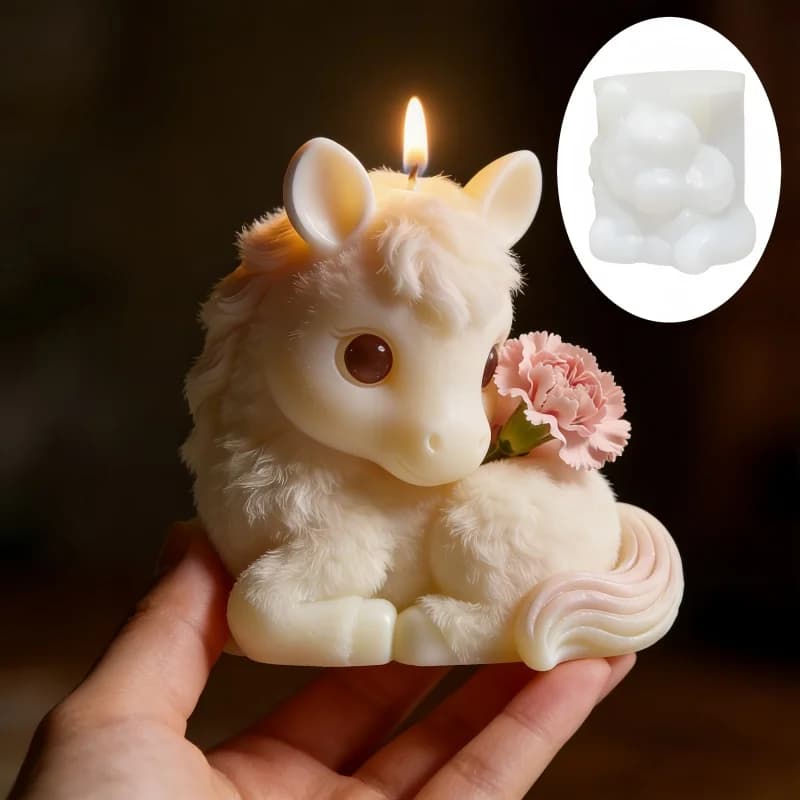 Flower foal shaped candle silicone mold squatting cute horse resin mold animal foal gypsum mold Christmas Halloween gift