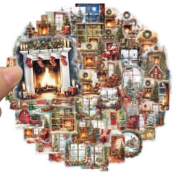 50PCS Christmas Watercolor Scene Fireplace Fun Stickers DIY Luggage Board Skateboard Motorcycle Notebook Decorative Stickers