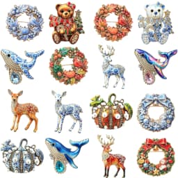 Christmas Wreath, Whale, Reindeer, Pumpkin, and Bear-Themed Brooches for Men and Women—Holiday Party Outfit Accessories