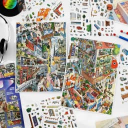 Kawaii Rotating City 3D Town Rest Day Landscape Sticker DIY Pocket Cabin Scene Christmas gifts 