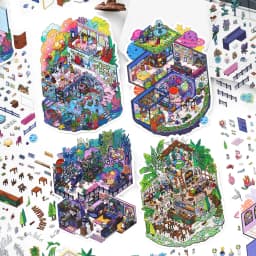 Kawaii Rotating City 3D Town Rest Day Landscape Sticker DIY Pocket Cabin Scene Christmas gifts 