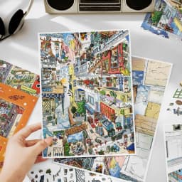 Kawaii Rotating City 3D Town Rest Day Landscape Sticker DIY Pocket Cabin Scene Christmas gifts 