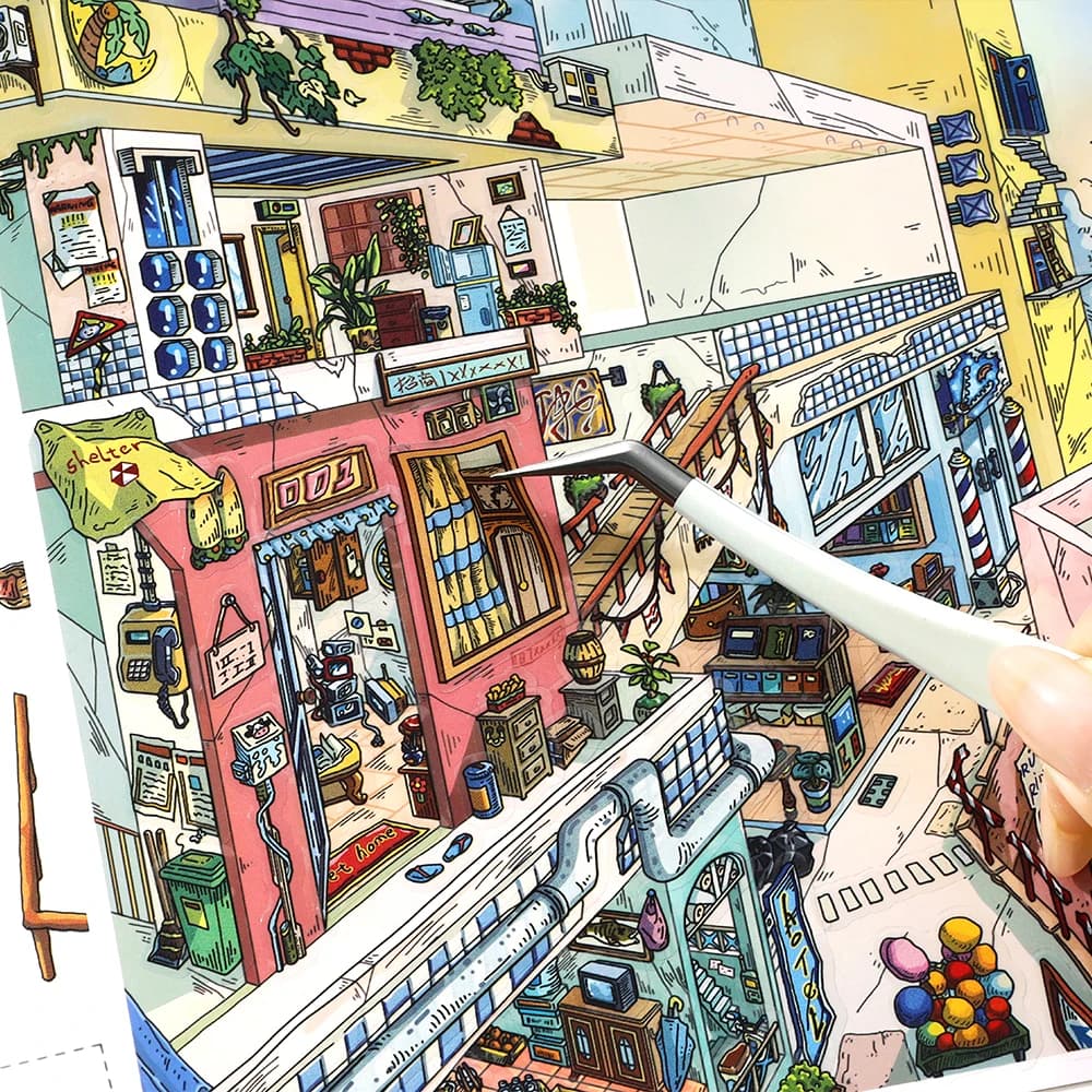 Kawaii Rotating City 3D Town Rest Day Landscape Sticker DIY Pocket Cabin Scene Christmas gifts 