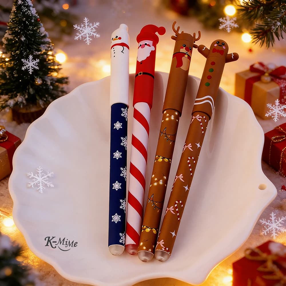 4pcs/set Christmas Erasable Pen Black Ink With Eraser 0.4mm