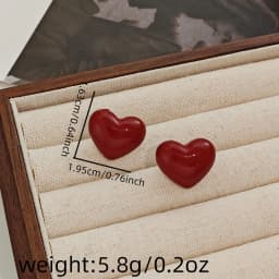 Ancona Wine Red Big Heart Stud Earrings for Women Unique Smooth Wedding New Year Jewelry Christmas Girl Valentine's Day Gift