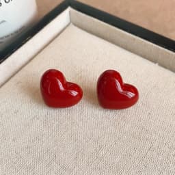 Ancona Wine Red Big Heart Stud Earrings for Women Unique Smooth Wedding New Year Jewelry Christmas Girl Valentine's Day Gift