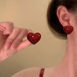 Ancona Wine Red Big Heart Stud Earrings for Women Unique Smooth Wedding New Year Jewelry Christmas Girl Valentine's Day Gift