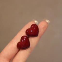 Ancona Wine Red Big Heart Stud Earrings for Women Unique Smooth Wedding New Year Jewelry Christmas Girl Valentine's Day Gift