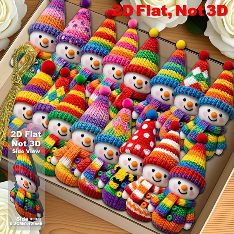16Pcs Wooden Snowman Christmas Ornament 2D Flat Xmas Tree Hanging Pendant 2026 New Year Home Wall Fireplace Decoration Kids Gift