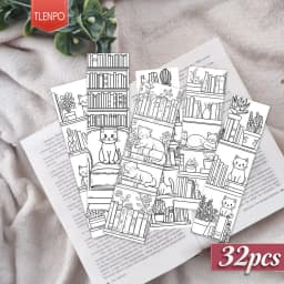 32pcs, Cat Coloring Theme Bookmarks, Christmas, Teacher Gift, Back-To-School Holiday Gifts, Creative Artistic Designs