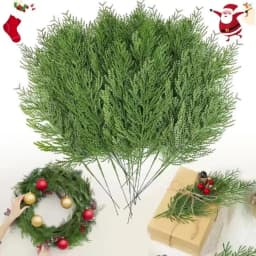 Christmas Faux Cedar Stems, Artificial Faux Cedar Branches, Christmas Greenery Pine Picks for Wreath Craft