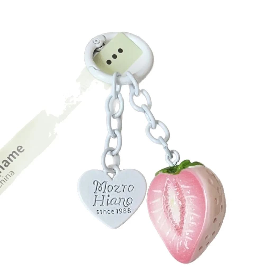 Strawberry Bag Charm Delicate Cute Key Chain 3d Pink Strawberry Key Chain Sweet Resin Key Ring For Christmas Gift Backpack