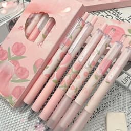 6 Pack Cute Click Pens, 0.5mm Ink, Office School Supplies, Christmas New Year Valentine's Day Gifts, Neutral Design school