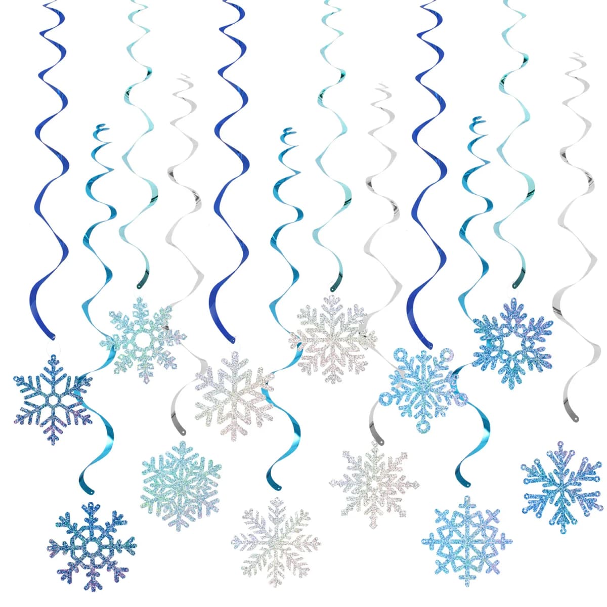 24 Frozen Style Blue And Silver Snowflake Vortex Decorations Rainbow Ceiling Streamerssuitable for Christmas And Birthday Partie