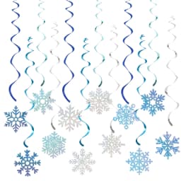 24 Frozen Style Blue And Silver Snowflake Vortex Decorations Rainbow Ceiling Streamerssuitable for Christmas And Birthday Partie