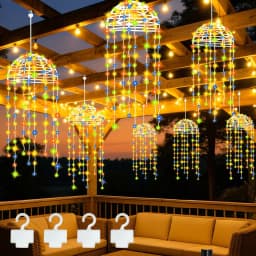 2/4Pcs Outdoor Solar LED Hanging Jellyfish Lights, 8 Lighting Modes for Patio Eaves Balcony Porch Trees Christmas Decoration