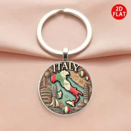 2D Flat Italy Map Metal Keychain, Durable Iron Zinc Alloy Colorful Design, Italian Culture Scenic Gift for Birthday Christmas