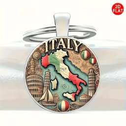 2D Flat Italy Map Metal Keychain, Durable Iron Zinc Alloy Colorful Design, Italian Culture Scenic Gift for Birthday Christmas