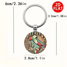 2D Flat Italy Map Metal Keychain, Durable Iron Zinc Alloy Colorful Design, Italian Culture Scenic Gift for Birthday Christmas