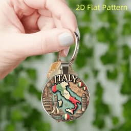 2D Flat Italy Map Metal Keychain, Durable Iron Zinc Alloy Colorful Design, Italian Culture Scenic Gift for Birthday Christmas