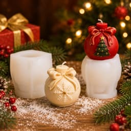 3D Christmas Ornament Silicone Mold Bow Gift Ball Candle and Soap Mold with Snowflake Tree for DIY Holiday Crafts and Decoration