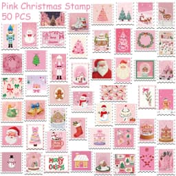 50pcs Pink Christmas Stamp Stickers Decals For Phone Laptop Letter Scrapbook Suitcase DIY Aesthetic Stickers Festival Gifts