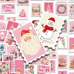 50pcs Pink Christmas Stamp Stickers Decals For Phone Laptop Letter Scrapbook Suitcase DIY Aesthetic Stickers Festival Gifts