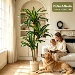 4ft/5ft/6ft Artificial Dracaena Tree in Pot - Realistic Faux Plastic Tropical Floor Plant with Easy Assembly, All-Season Indoor/Outdoor Decor for Home Office Living Room Porch, Housewarming Gift Perfect for Christmas Thanksgiving