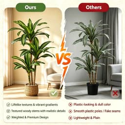 4ft/5ft/6ft Artificial Dracaena Tree in Pot - Realistic Faux Plastic Tropical Floor Plant with Easy Assembly, All-Season Indoor/Outdoor Decor for Home Office Living Room Porch, Housewarming Gift Perfect for Christmas Thanksgiving