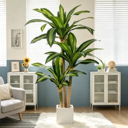 4ft/5ft/6ft Artificial Dracaena Tree in Pot - Realistic Faux Plastic Tropical Floor Plant with Easy Assembly, All-Season Indoor/Outdoor Decor for Home Office Living Room Porch, Housewarming Gift Perfect for Christmas Thanksgiving