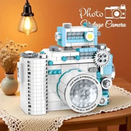 DIY Retro Building Block Camera Model Creative Puzzle Decoration Simulation Building Block Camera Christmas Halloween Gift Suitable Holiday Gift for Boys and Girls