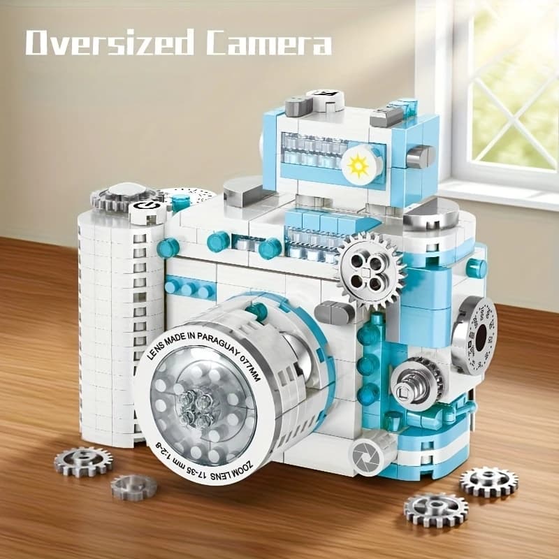 DIY Retro Building Block Camera Model Creative Puzzle Decoration Simulation Building Block Camera Christmas Halloween Gift Suitable Holiday Gift for Boys and Girls