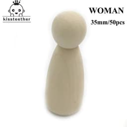 Kissteethe 50pc Men Woman Mixed Plain Blank Natural Wood People Peg Dolls Unpainted Figures Wedding Cake Family   Christmas Gift
