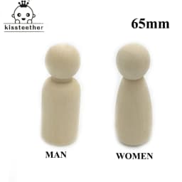 Kissteethe 50pc Men Woman Mixed Plain Blank Natural Wood People Peg Dolls Unpainted Figures Wedding Cake Family   Christmas Gift