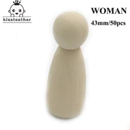Kissteethe 50pc Men Woman Mixed Plain Blank Natural Wood People Peg Dolls Unpainted Figures Wedding Cake Family   Christmas Gift