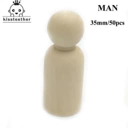Kissteethe 50pc Men Woman Mixed Plain Blank Natural Wood People Peg Dolls Unpainted Figures Wedding Cake Family   Christmas Gift