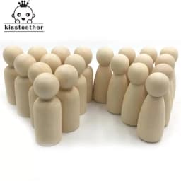 Kissteethe 50pc Men Woman Mixed Plain Blank Natural Wood People Peg Dolls Unpainted Figures Wedding Cake Family   Christmas Gift