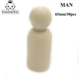 Kissteethe 50pc Men Woman Mixed Plain Blank Natural Wood People Peg Dolls Unpainted Figures Wedding Cake Family   Christmas Gift