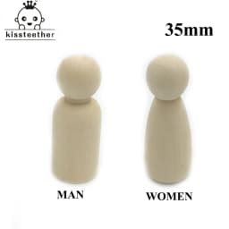 Kissteethe 50pc Men Woman Mixed Plain Blank Natural Wood People Peg Dolls Unpainted Figures Wedding Cake Family   Christmas Gift
