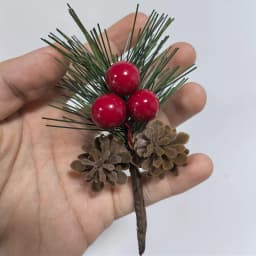 24pcs Artificial Pine Picks with Red Berries And Plastic Pinecones, Americana Style Faux Pine Needle Sprigs, Plastic Christmas