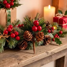 24pcs Artificial Pine Picks with Red Berries And Plastic Pinecones, Americana Style Faux Pine Needle Sprigs, Plastic Christmas