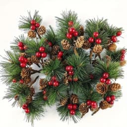 24pcs Artificial Pine Picks with Red Berries And Plastic Pinecones, Americana Style Faux Pine Needle Sprigs, Plastic Christmas