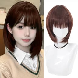 Short Straight Bob Black For Women synthetic wig with fringe Ladies High temperature silk wig For Christmas Carnival Daily wear