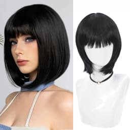 Short Straight Bob Black For Women synthetic wig with fringe Ladies High temperature silk wig For Christmas Carnival Daily wear