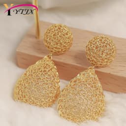 YTJX Women's Piercing Earring 18K Copper Gold Plated Hollow out Long Pendant Water Drop Jewelry Accessories For Christmas
