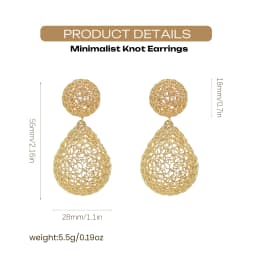 YTJX Women's Piercing Earring 18K Copper Gold Plated Hollow out Long Pendant Water Drop Jewelry Accessories For Christmas