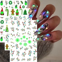 3D New Luminous Colored Light Bulbs Christmas Tree Nail Art Stickers Noctilucent Lanterns Snowflakes Santa Claus Nail Decals