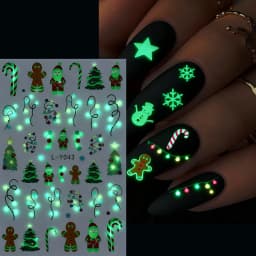 3D New Luminous Colored Light Bulbs Christmas Tree Nail Art Stickers Noctilucent Lanterns Snowflakes Santa Claus Nail Decals